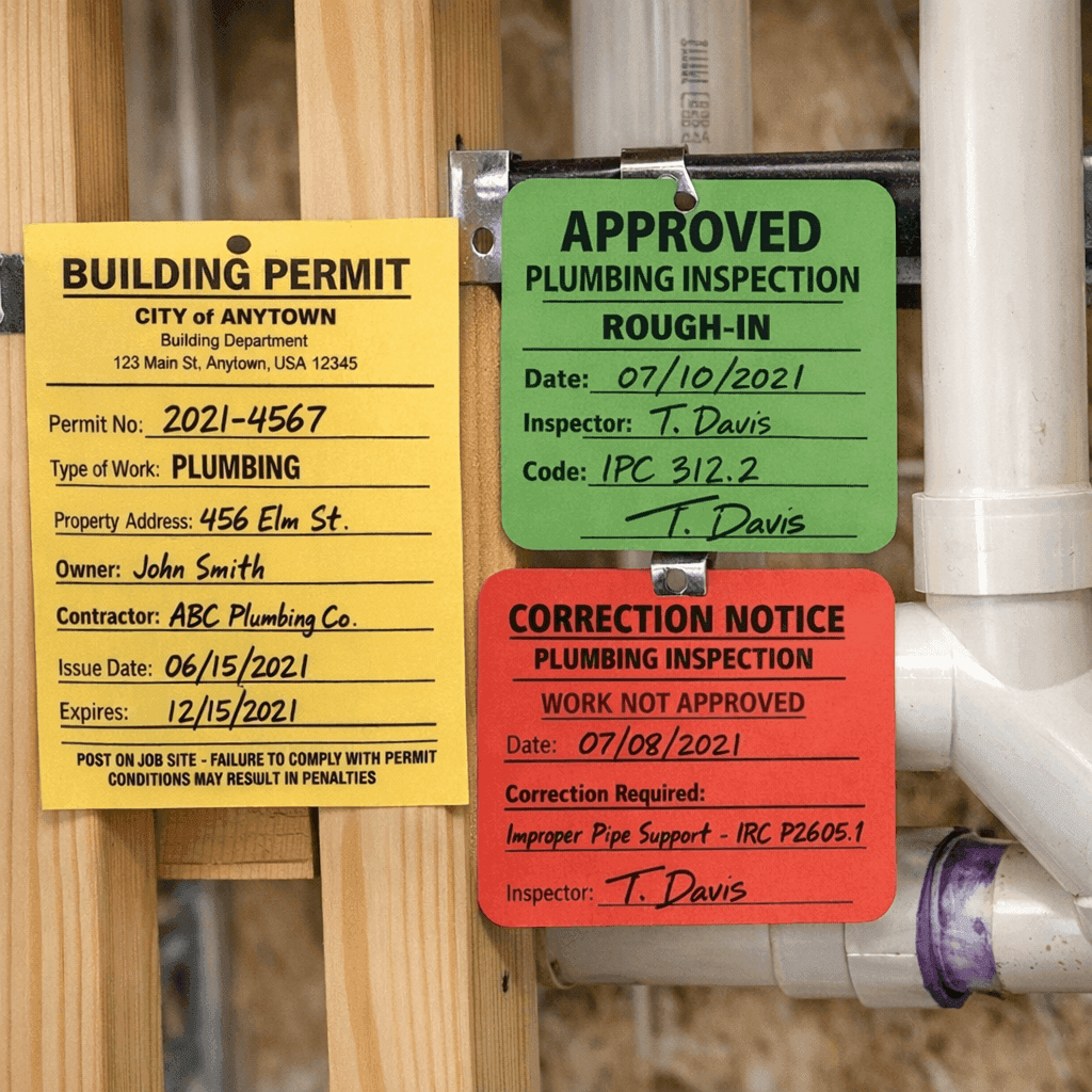 Example of building permit and inspection tags