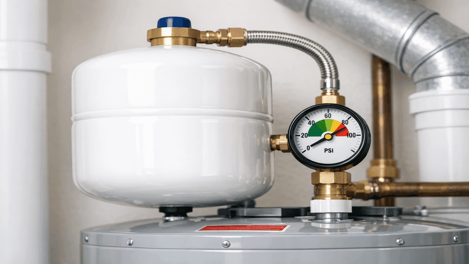 Thermal expansion tank installed on water heater for pressure management